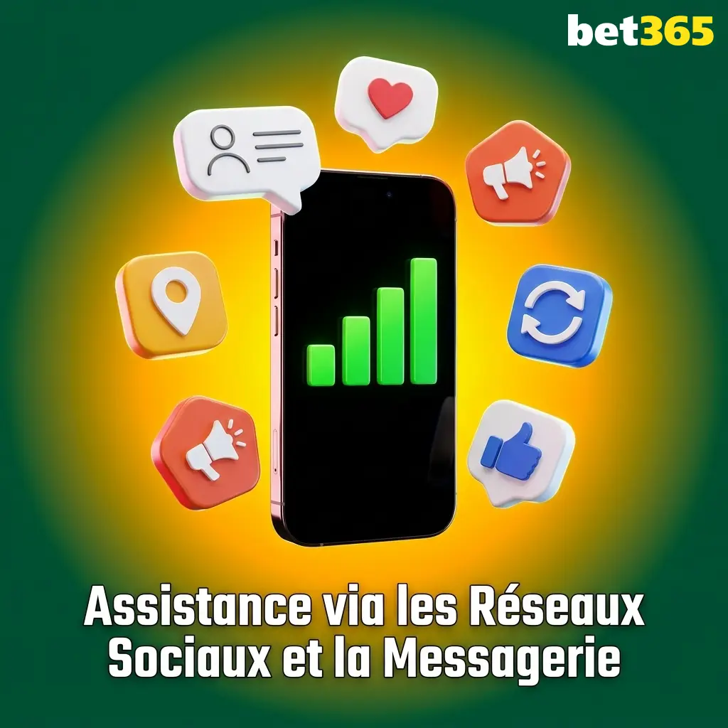Assistance Bet365 via réseaux sociaux Twitter Facebook Instagram pour questions générales et support non urgent