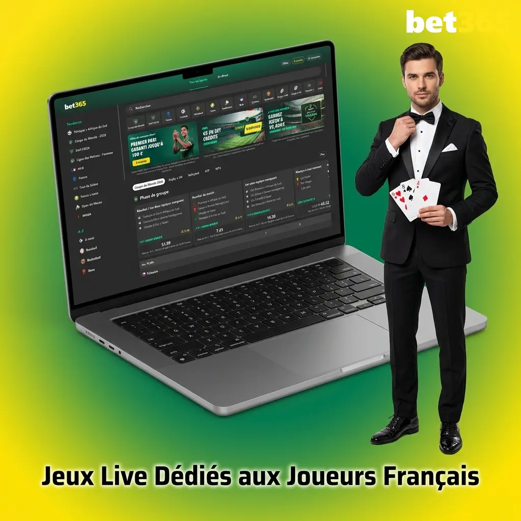 Tables de jeux live en français sur Bet365 avec croupiers francophones pour roulette et baccarat