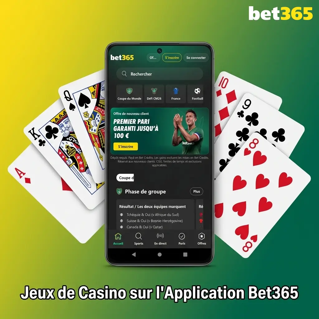 Jeux de casino sur l'application Bet365 : machines à sous, roulette, blackjack et tables en direct