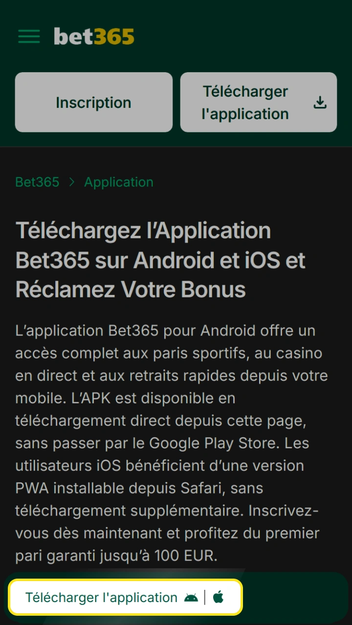 Téléchargez l'application mobile officielle Bet365 pour iOS afin d'accéder rapidement à vos paris.