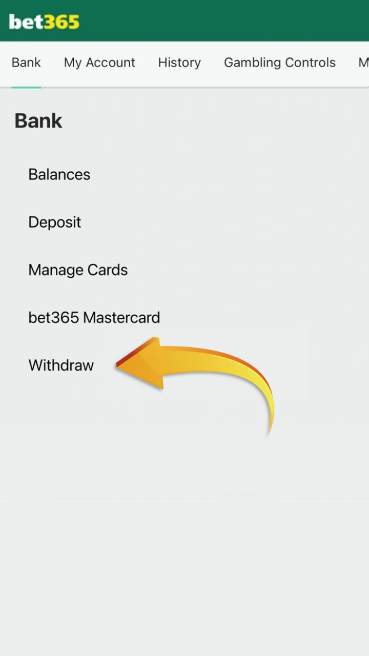Sélectionnez la section retrait pour recevoir votre argent sur Bet365.